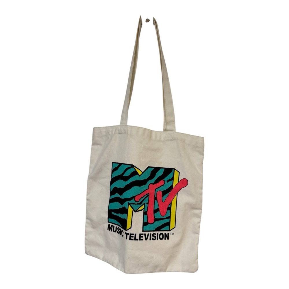 MTV Retro Logo Canvas Tote Bag Music Television Cotton Reusable Shopper